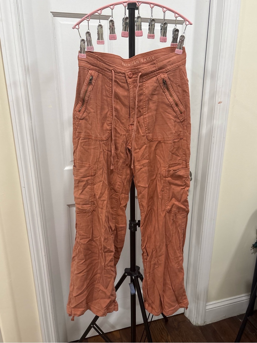 American Eagle Burnt Orange Convertible Dreamy Drape Baggy Wide Leg Trousers